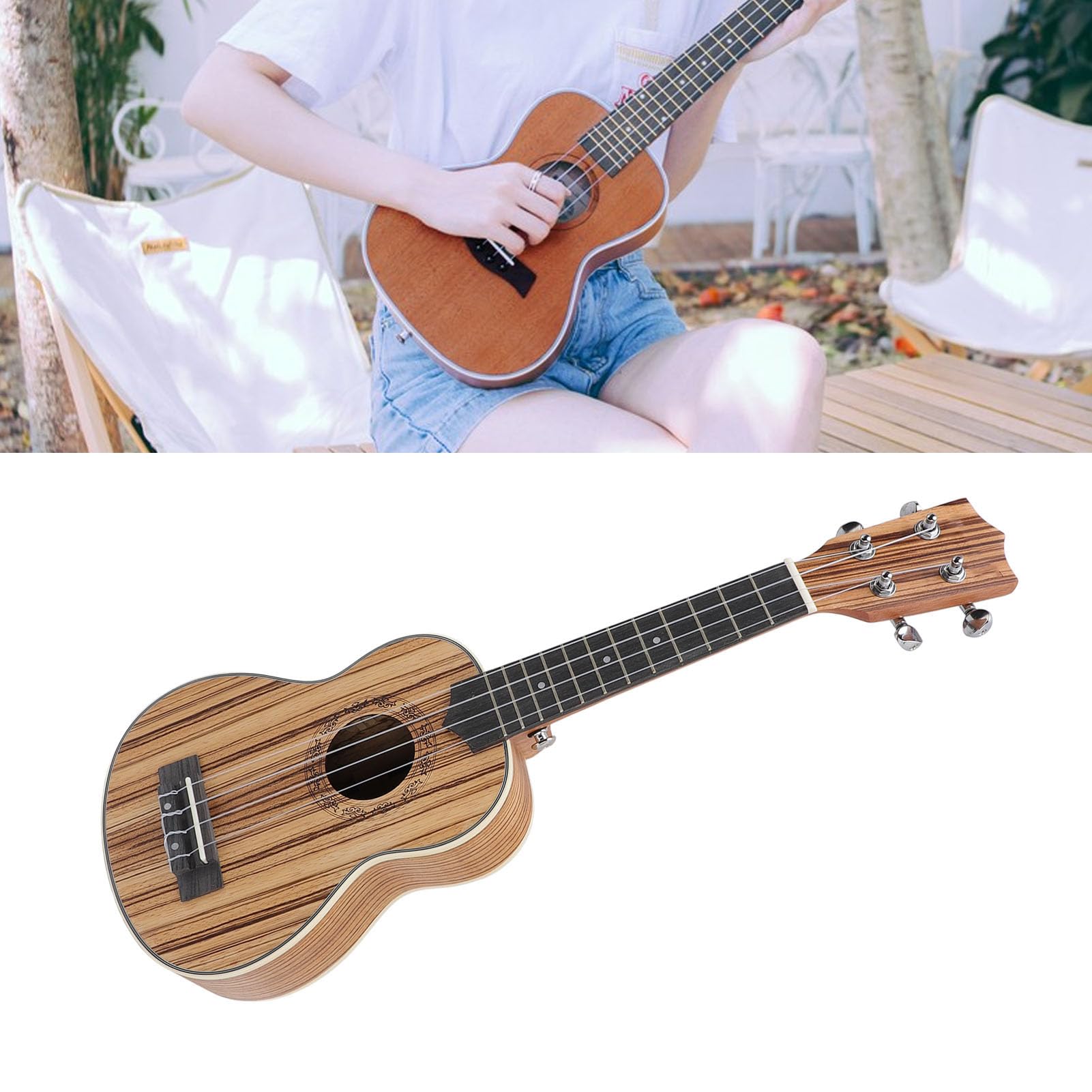 Keenso Sopran -Ukulele -Kit, 21 Zoll Zebraholz mit Warmem, Reichhaltigem Geräusch, Komplettes Starter Kit, Sopraniegröße Passt zu Kindern und Erwachsenen Anfängern, Glatte Carbon Nylon Saiten und