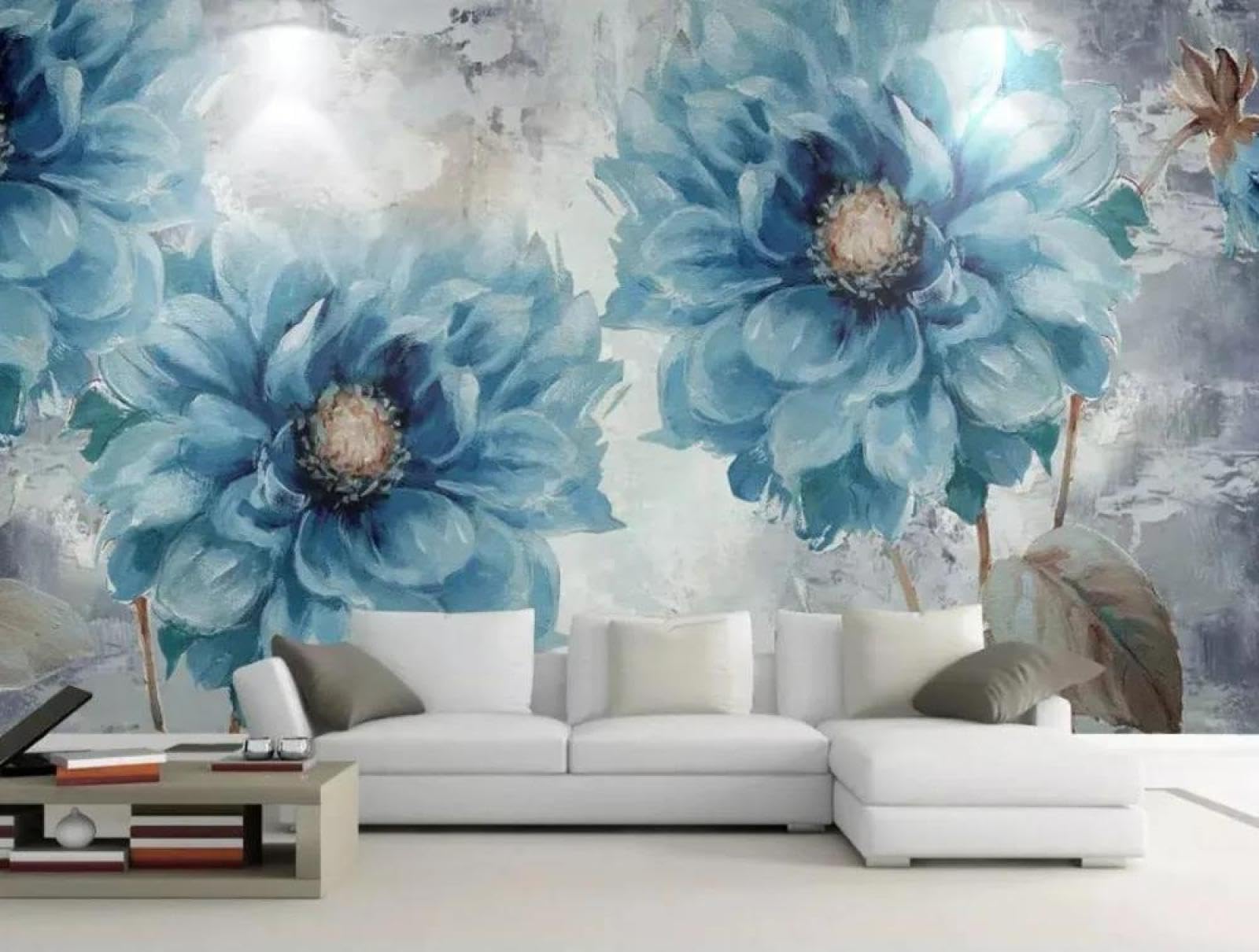 Papier peint 3d fleurs bleues ILIYA : rénovez facilement votre mur de fond intissé