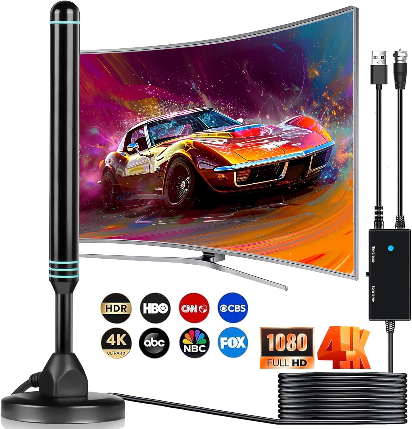 TV Antenna Indoor for Smart TV, supports 4K/1080p with signal booster