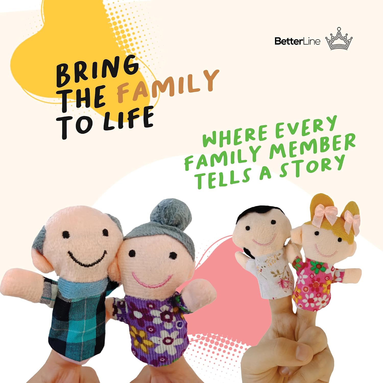 BETTERLINE 20 Piece Story Time Finger Puppets Set Cloth Velvet Puppets Pack | 20 Pack 14 Animals 6 People Family Members Interactive Storytelling Play Imaginative Role Play Toy Interactive