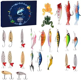Fishing Advent Calendar 2025 24 Days of Christmas Countdown Calendar with Lures Set - Ideal Stocking Stuffers for Adult Men,Teen Boys, Dad for Fishing Enthusiasts