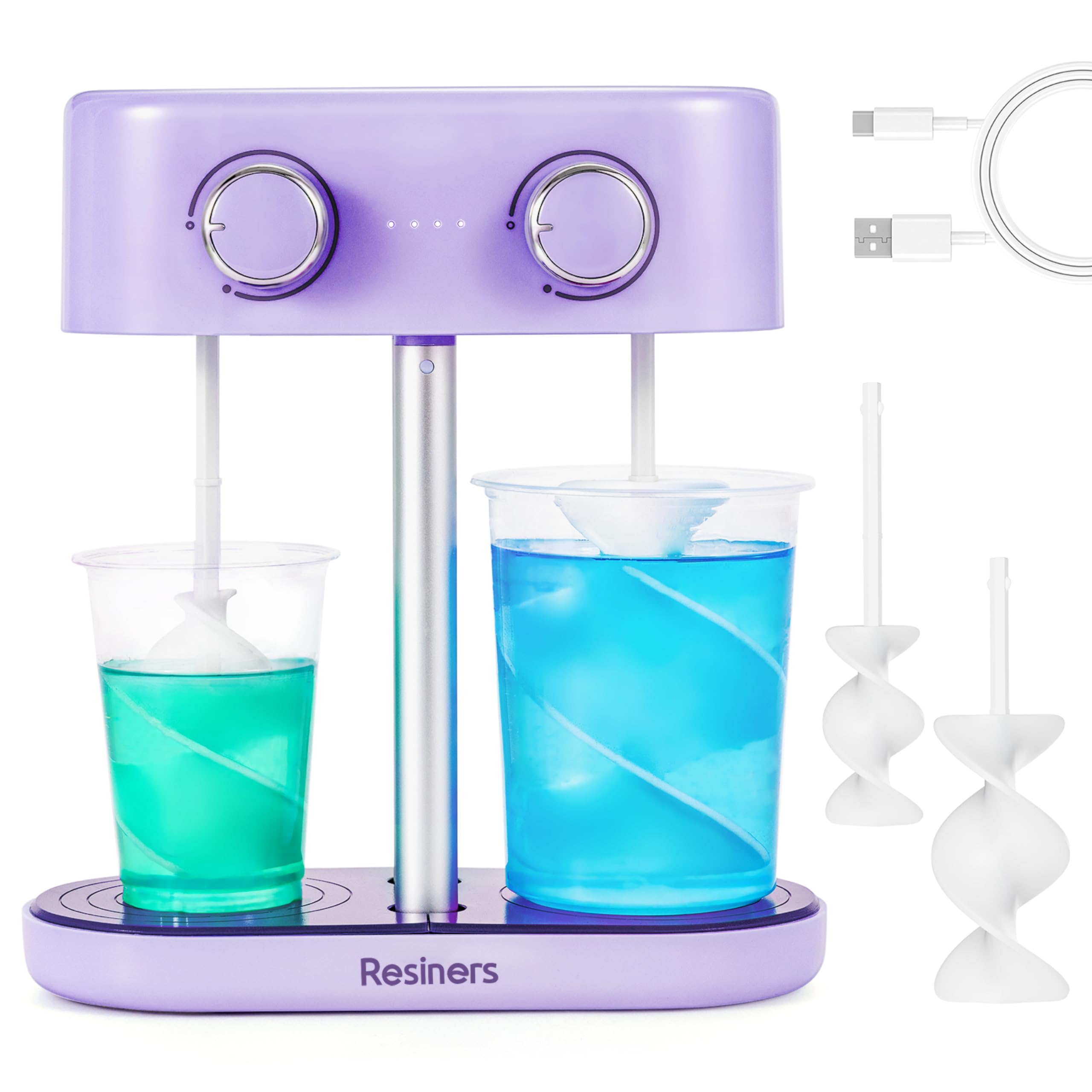 Resiners Dual-Head Resin Mixer, Rechargeable Epoxy Mixer, Stepless Speed & Minimum Bubbles, Electric Spiral Silicone Paddles for Resin,Silicone,Paint Mixing,Resin Tools,DIY Crafts, Purple
