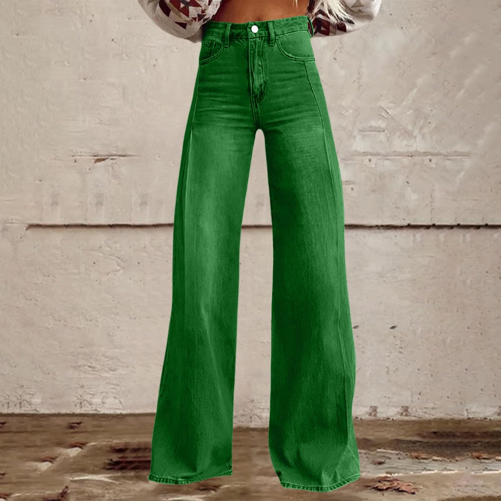 Pantalones acampanados de cintura alta para mujer, aspecto vaquero, monocolor, informal, pantalones vaqueros para mujer, pantalones vaqueros de pierna ancha, extra largos, vaqueros de pernera 2026