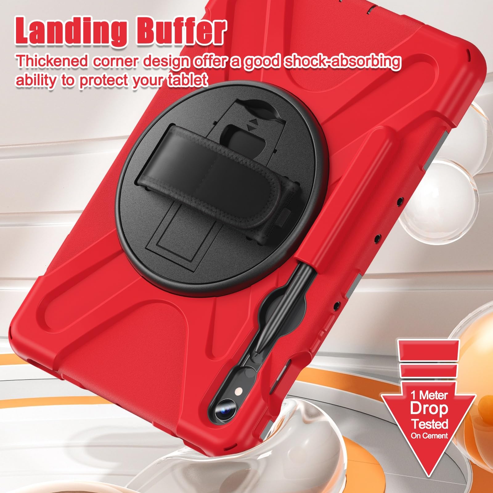 Custodia for Samsung Galaxy Tab S10 Fe 10.9 Pollici X520 X526B 2025, Custodia Robusta Antiurto e anticaduta con Tracolla, Protettiva for Bambini in Silicone(Red 2)