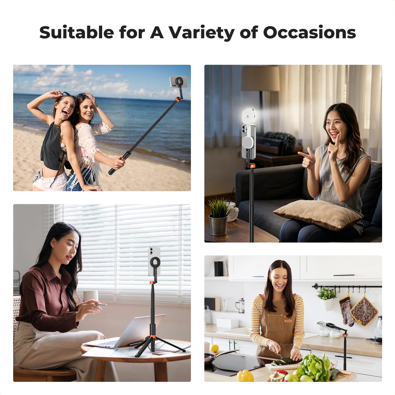 K&F CONCEPT 180cm Treppiede Mag-safe, Leggero Selfie Stick Mag-safe con Telecomando Bluetooth. Struttura in Alluminio, a 3 Assi per Vlog, Compatibile con iPhone 17 16 15 14 Pro e Pro Max e Android