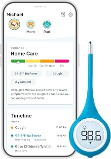 Kinsa QuickCare Smart Digital Thermometer - FDA Cleared Bluetooth App, Fast 8-Second Oral/Rectal Readings for Families