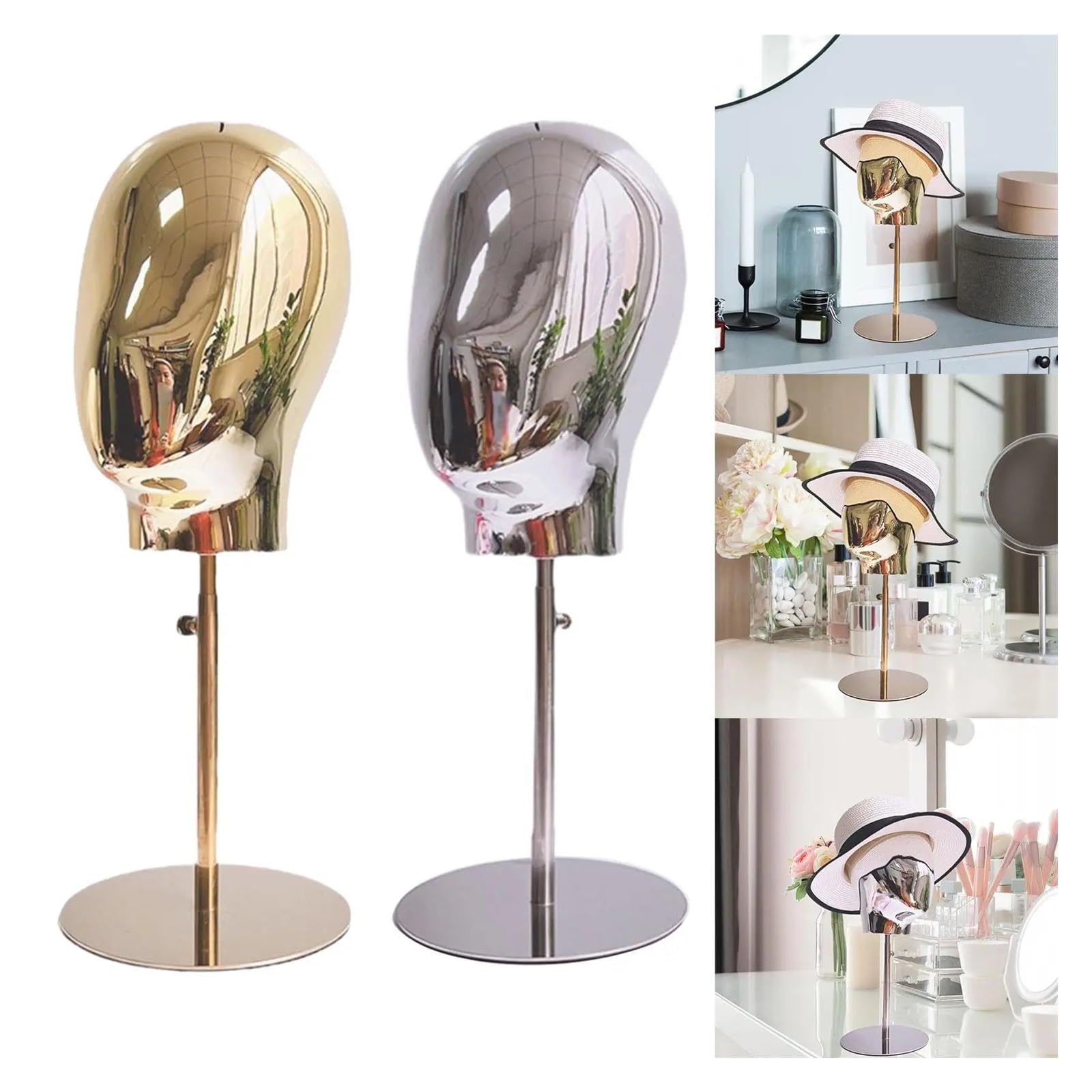 Mannequin Head Model Hairpieces Display Stand Height 45-58cm For Business Hairdresser Training Beginner Stylist Personal Use(Silver)