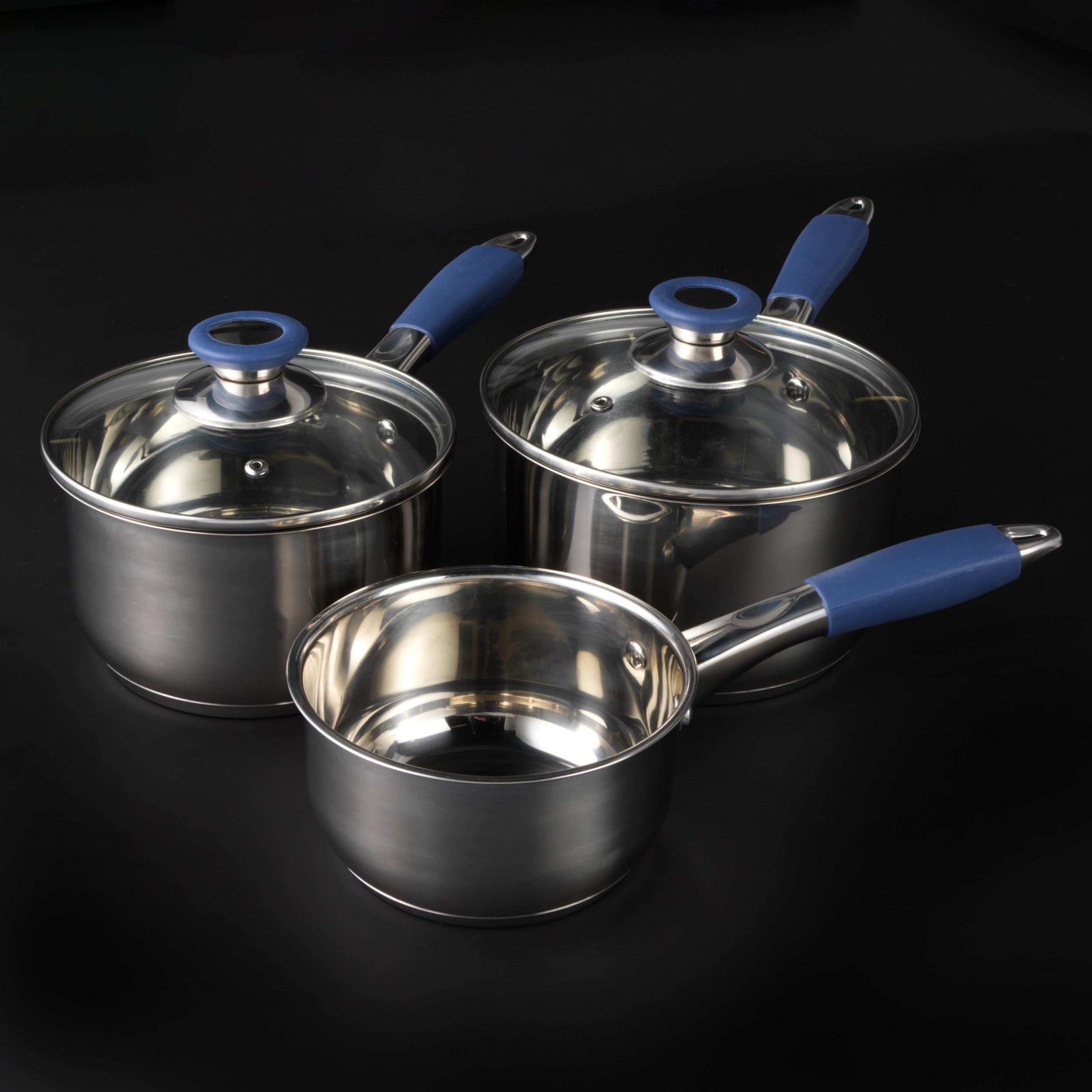 Russell Hobbs® RH01178EU - Batteria di casseruole in acciaio inossidabile da 3 pezzi | 16/18/20 cm | Con coperchi in vetro temperato