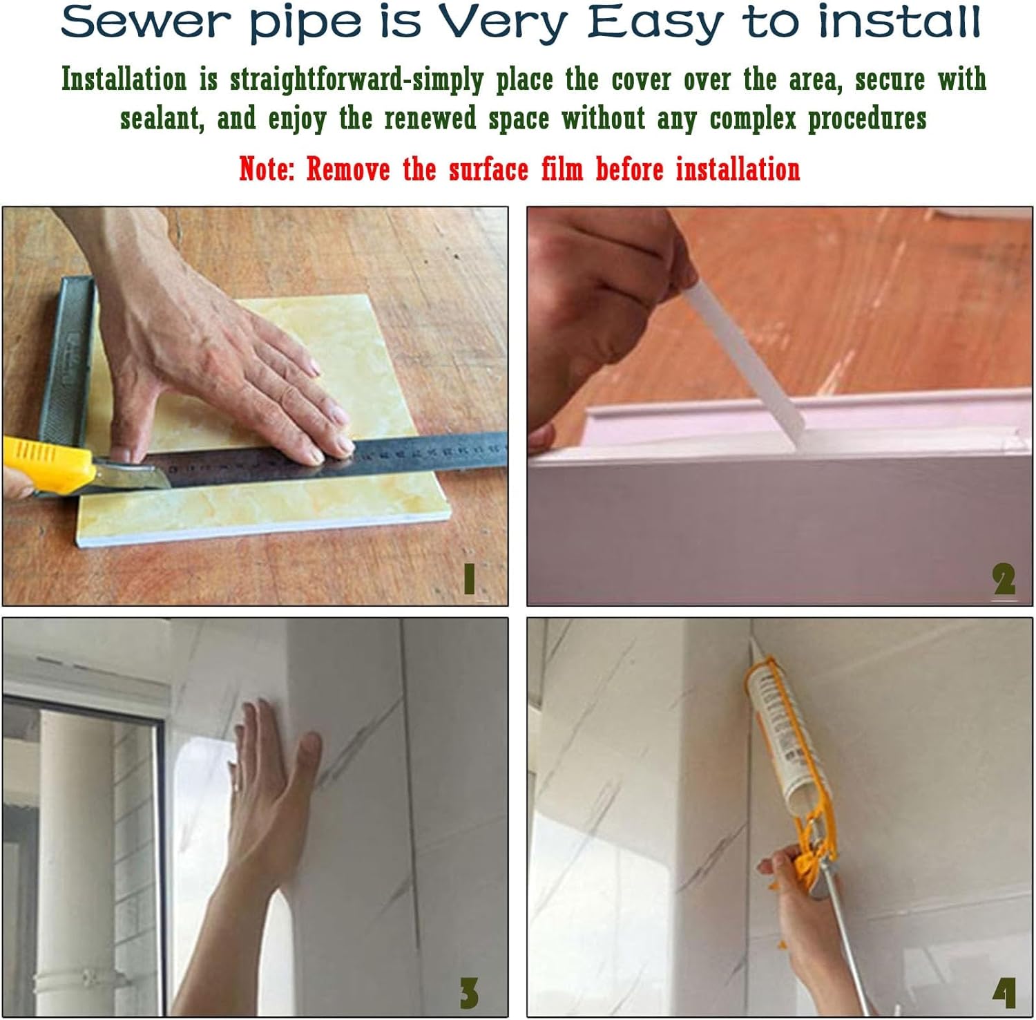 Decorative Waterproof Outdoor Pipe Cover - Indoor & Outdoor Pipe Coverings, Enclosure Hider for Bathroom Shower or Sewer Box, 31.5 x 2.8 inches, Paintable Design