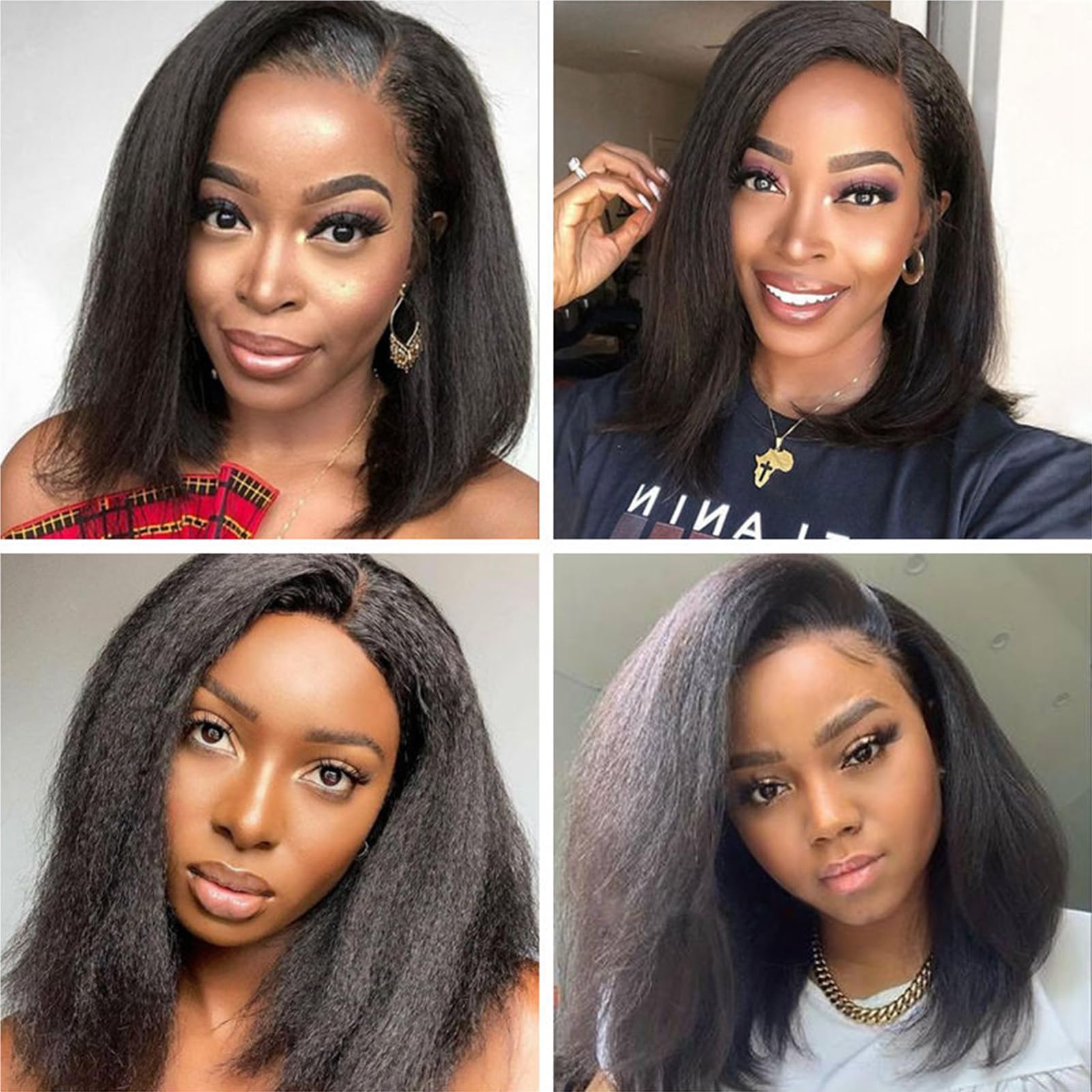14 Inch Kinky Straight Human Hair Wig, 180% Density, Glueless Lace Front Amazon.com : MACA BAKA 14 Inch Short Kinky Straight Lace  main image 4