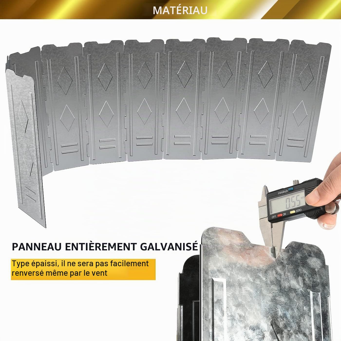 150cm Super gros, Pare-Vent Pliable de 10 Assiettes, Pare-Brise Pliable Extérieur Camping Poêle Vent Bouclier Plaque