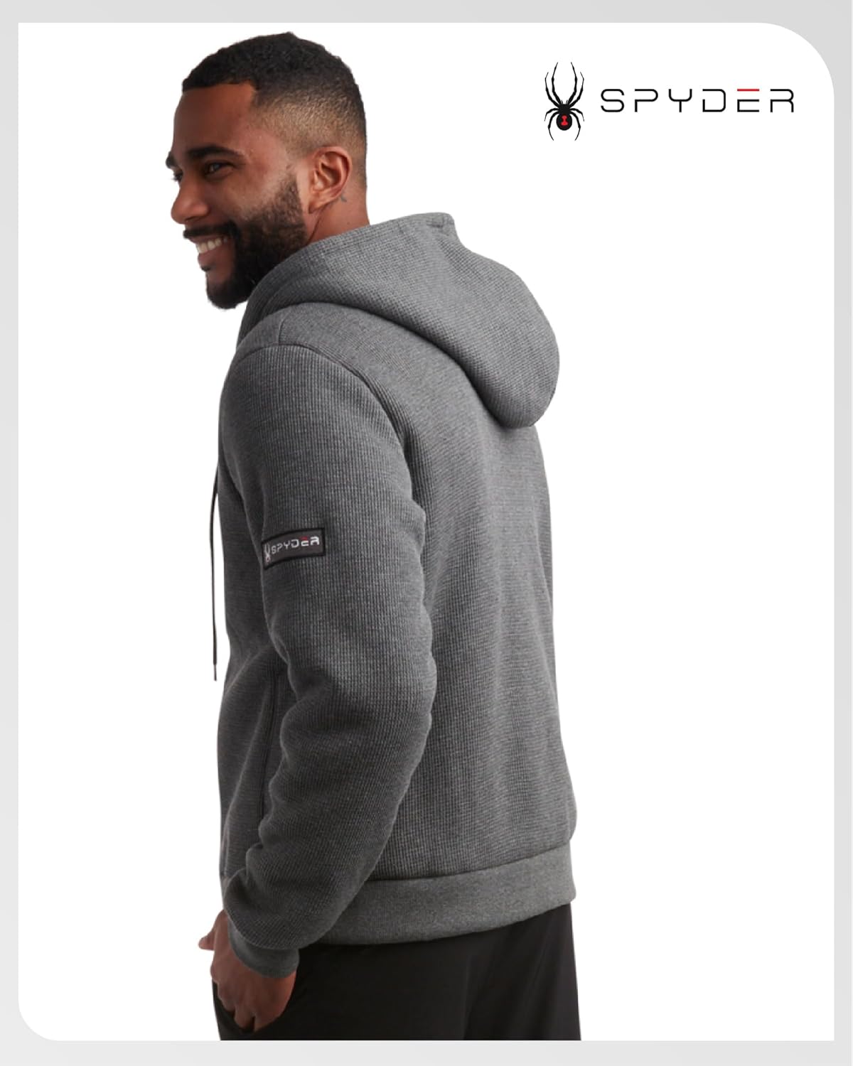 Spyder Mens Sherpa Fur Hoodie - Soft Stretch Waffle Knit Full Zip Up Hoodie Sweatshirt for Men with Cozy Sherpa Fleece Lining - Image 6