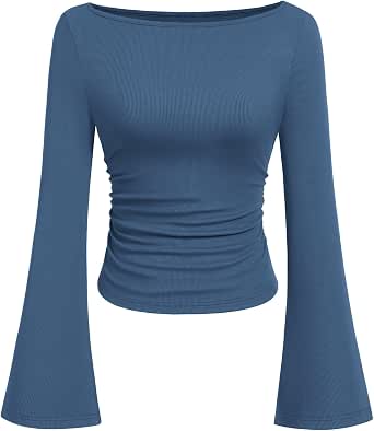 PrettyGarden Women's Long Sleeve Crop Top Y2K Style