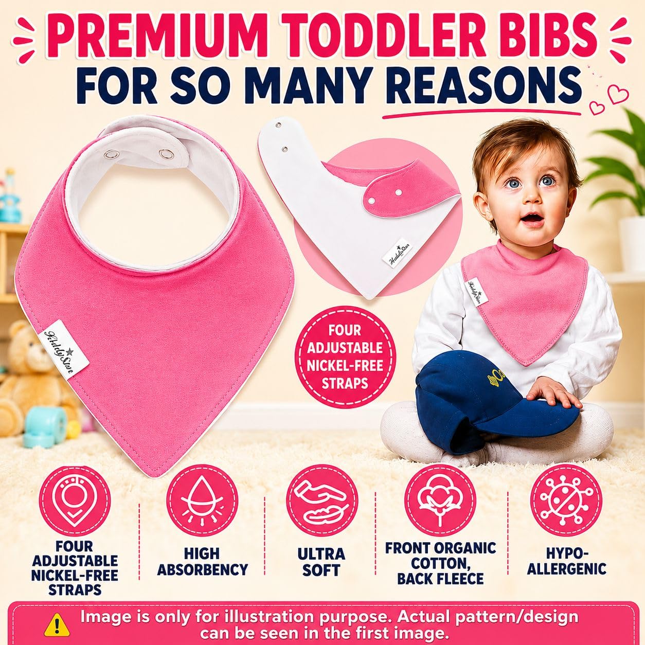 Bandana Bibs for Girls, Set of 8 Baby Drool Bibs with Adjustable Snaps, Soft, Absorbent, Organic Cotton, Newborn, Toddler Girl Bibs for Drooling, Teething and Feeding by KiddyStar