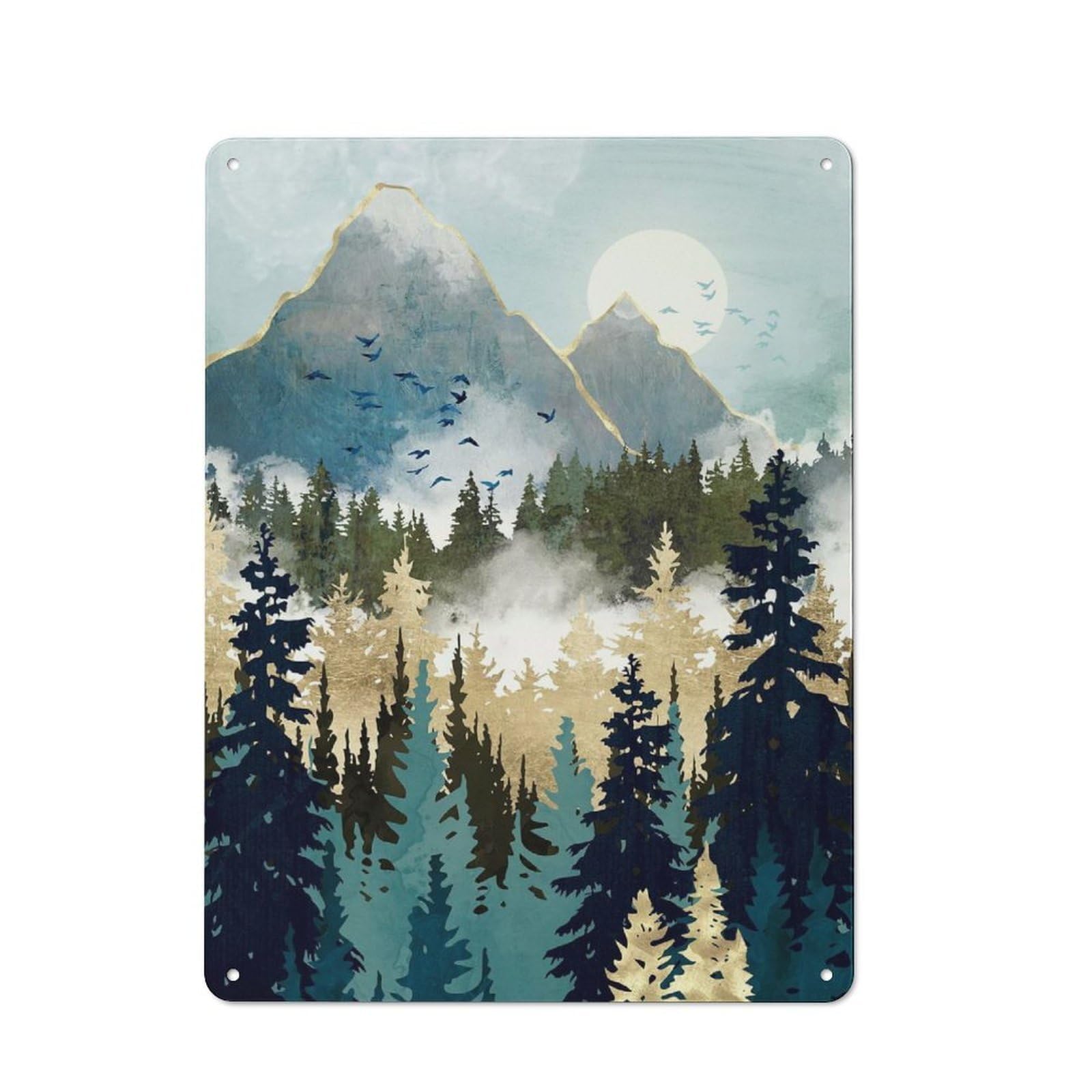Junmoney Style-12 Misty Pines Vintage Tin Sign 40X30cm, Rustic Bistro Wall Plaque For Coffee Bar, Kitchen, Bistro Or Tea Corner
