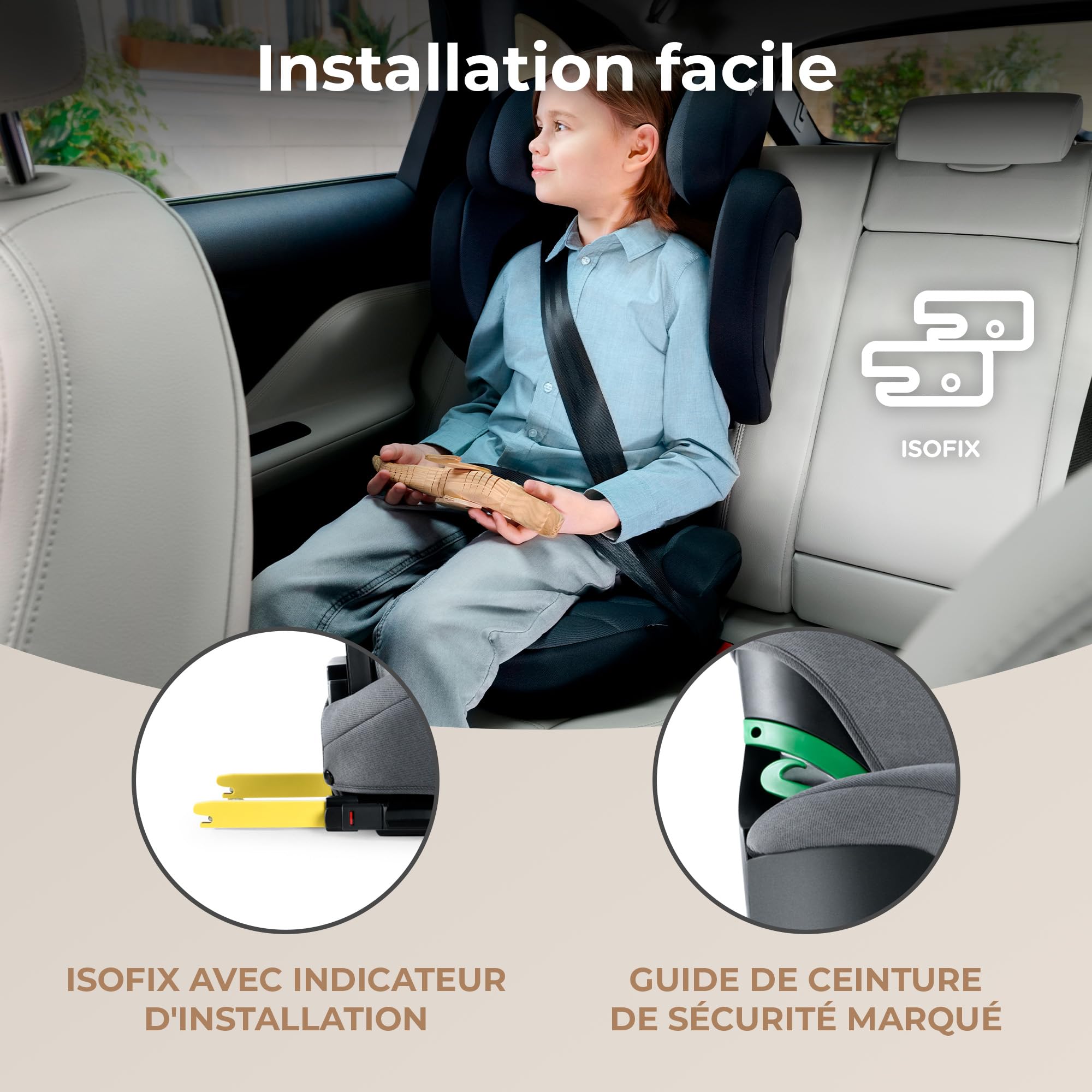 Kinderkraft XPAND2 I-Size, Siège Auto Isofix, Groupe 2/3 (15-36 kg), Réhausseur, Gris