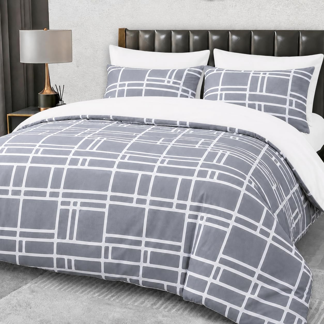 Pamposh Grey & White Single Duvet Cover Set - Premium Brushed Microfiber Reversible Duvet Cover Single - Hypoallergenic Bedding Sets 2 Pcs - Ultrasoft Quilt Cover Set With Zipper Closure