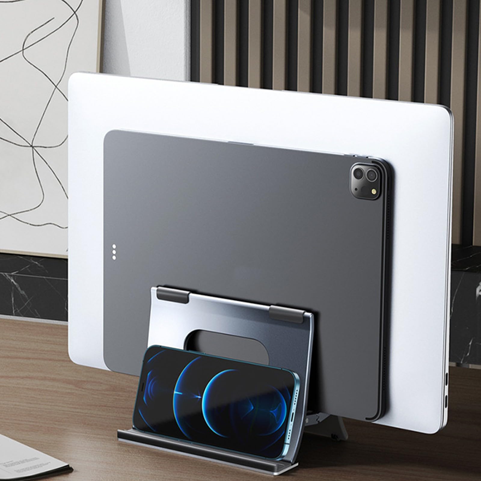 Supporto verticale per laptop con blocco automatico gravitazionale in alluminio ampiamente utilizzato per più modelli di notebook grigio spazio ampio supporto di compatibilità