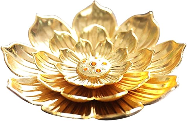 MAYOKIAAR 6 Holes Brass Lotus Censer Stick Incense Holder, Detachable Lotus Stick Incense Burner and Cone Incense Holder with Ash Catcher(3.54x0.83inch)