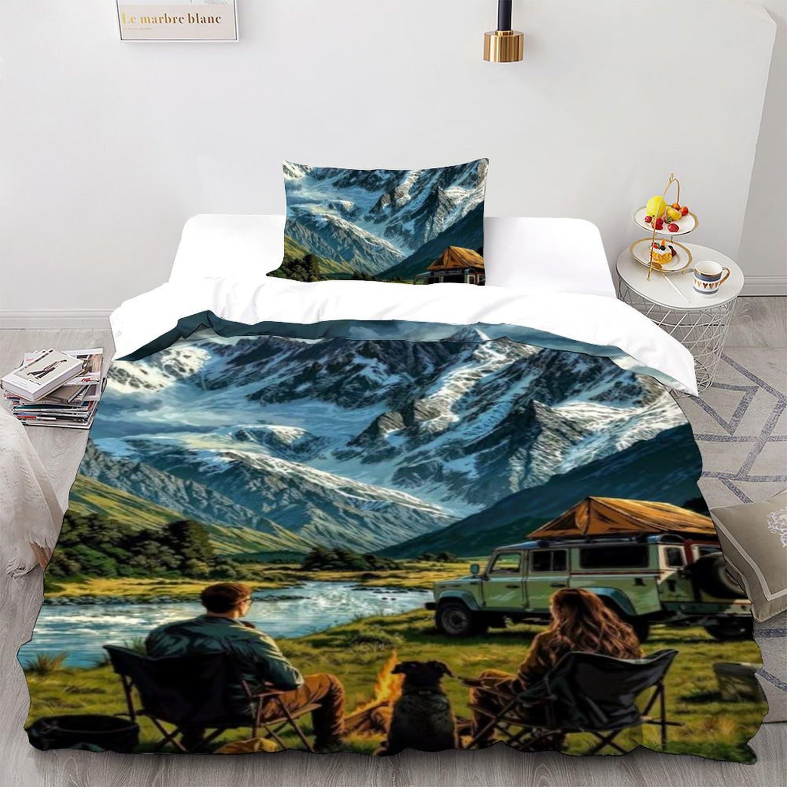 Housse de couette single montagne de neige imprimé 3D en microfibre 135x200cm pour lit enfant
