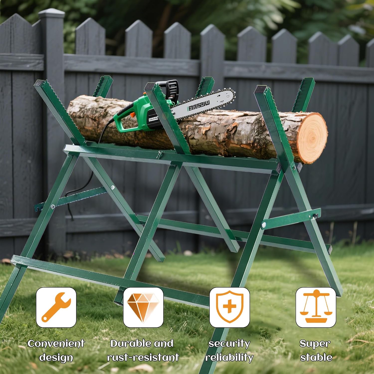 Log Sawhorse - 30 x 41 x 32 inches Portable Folding Sawbuck with Adjustable Height & Width, Heavy Duty Iron Construction for Firewood Cutting, Chainsaw Work, and Woodworking