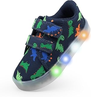 YESKIS Boys Girls Light Up Shoes Vivaki LED Canvas Cartoon Casual Sneakers for Toddler Little Kid Size 5-12