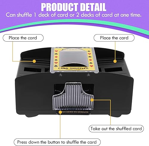 Miniatura 13 de Barajador de cartas automático de 4 barajas, alimentación USB y funciona con pilas, barajador de cartas para ONU, póker, juegos de cartas caseros