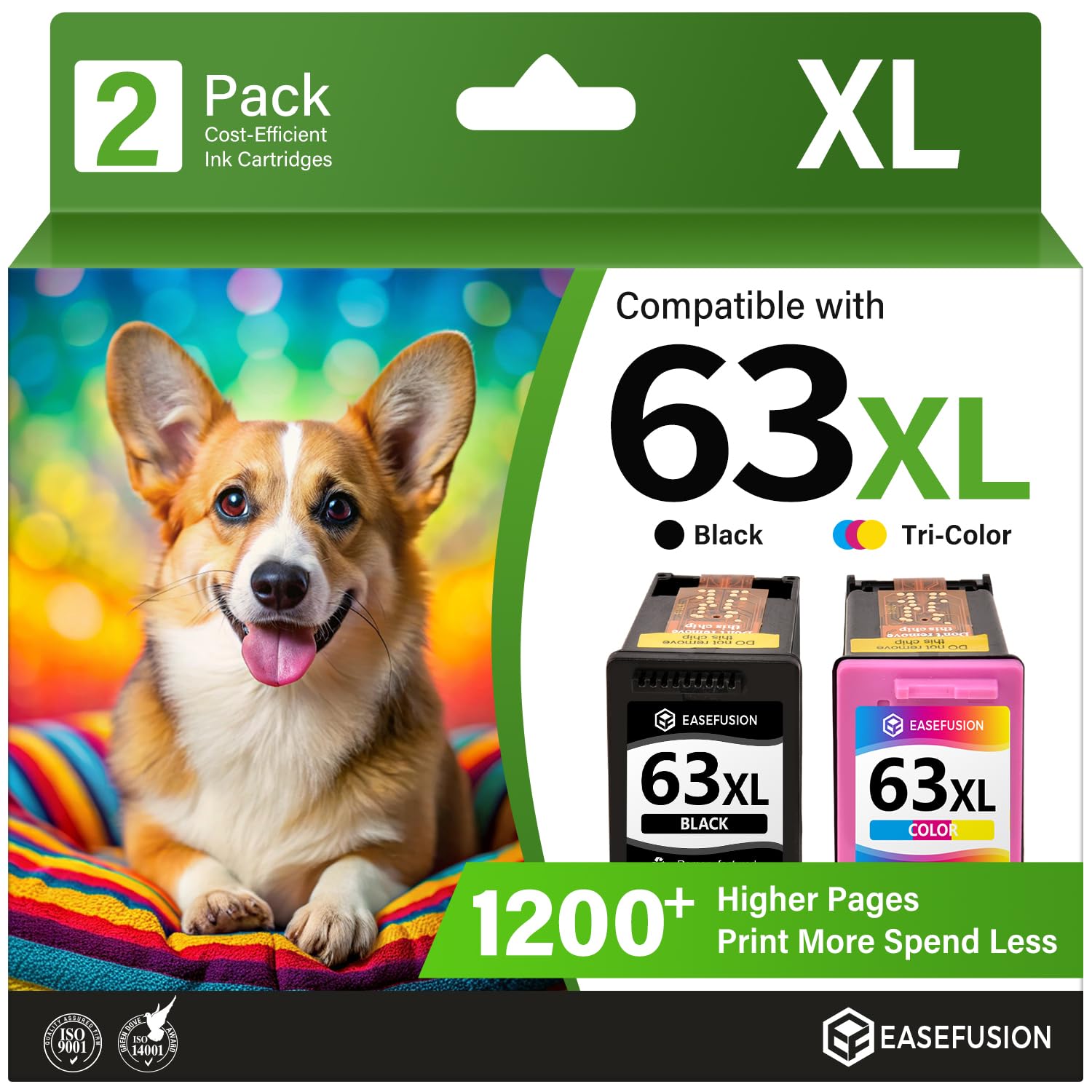 Photo 1 of !!FINALSALE!!
EaseFusion 63XL Ink Cartridges Black and Color Combo Pack Replacement for HP Ink 63 HP63 HP63XL Compatible with HP OfficeJet 3830 4650 5255 5258 4655 5200 Envy 4520 4512 DeskJet 3637 3630 1112 Printer