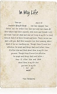 NC The Beatles in My Life Song Lyrics Wall Art Metal Sign-8 x 12. Poster. Vintage Home-Office-Studio-School-Cave Music Décor. Gift for Musicians, Beatles Fans & Inspiration.