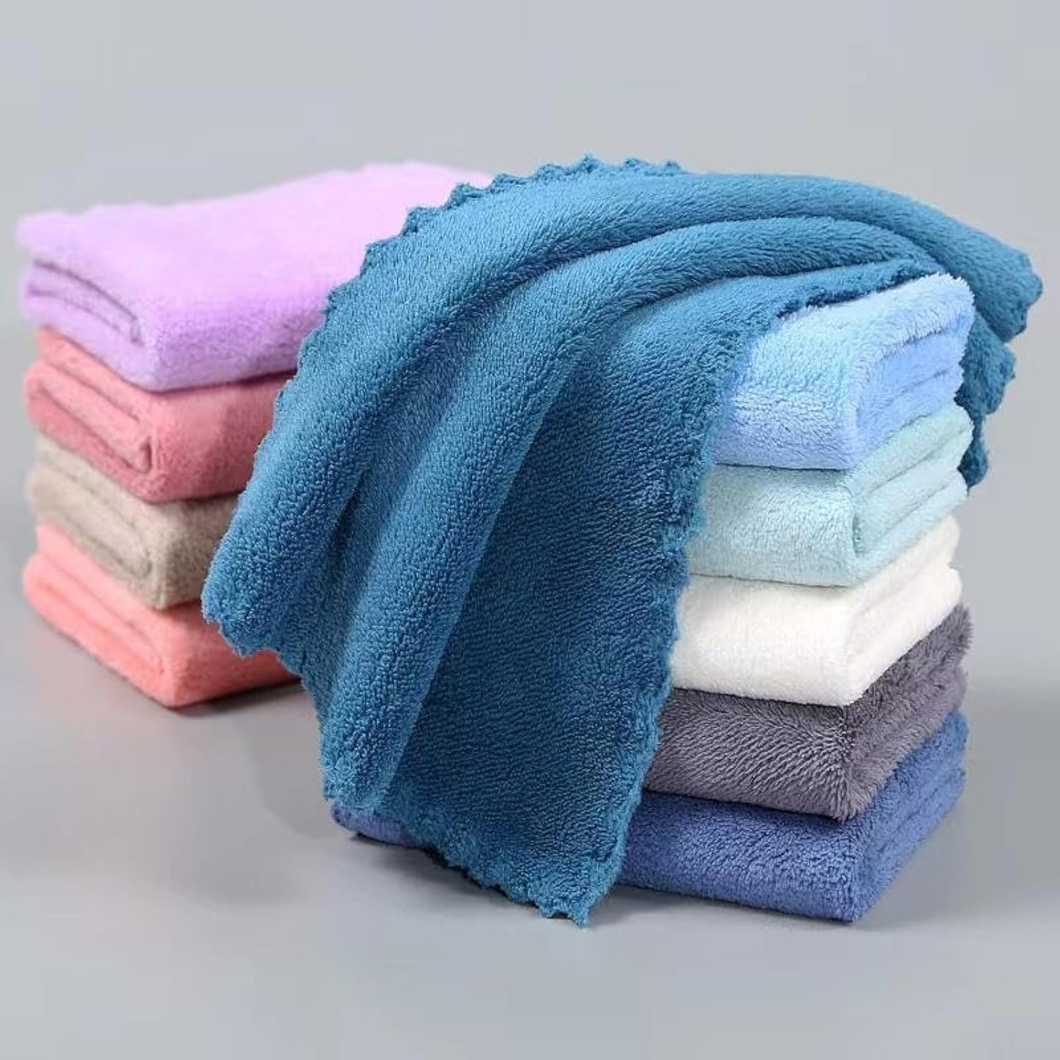 Microfiber Small Size Face Towel/Handkerchief 350 GSM Super Soft Face Towels for Women's, Kid's & Newborn Babies Set of 6 (25x25 CM) - Multicolor-image-45