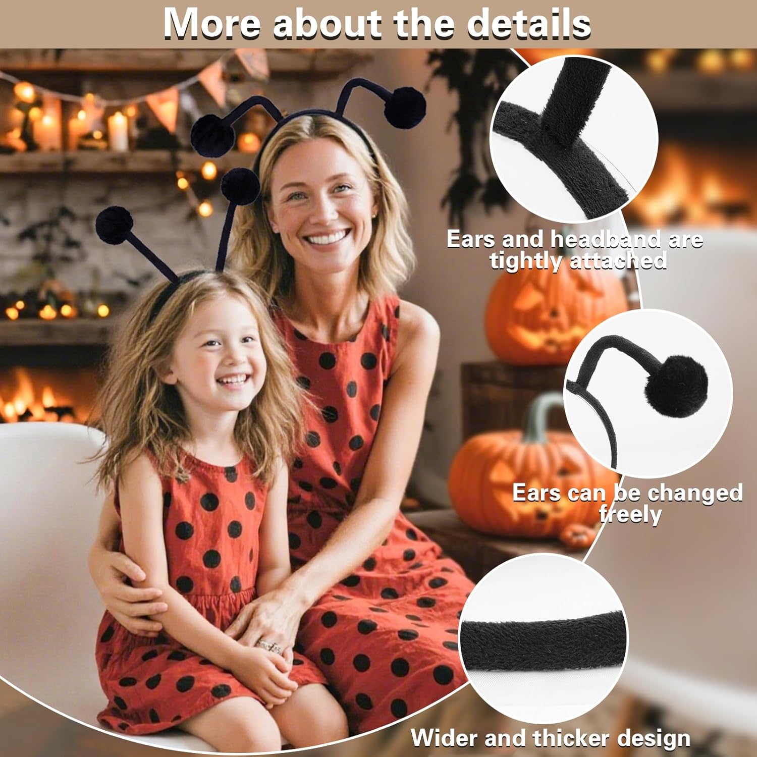 Beviliu Antenna Headband Costume with Bendable Plush Pompom Bopper Bee/Snail/Ant/Insect Cosplay Adult, Halloween Christmas Birthday Party, Black, 1 Pack - Image 2