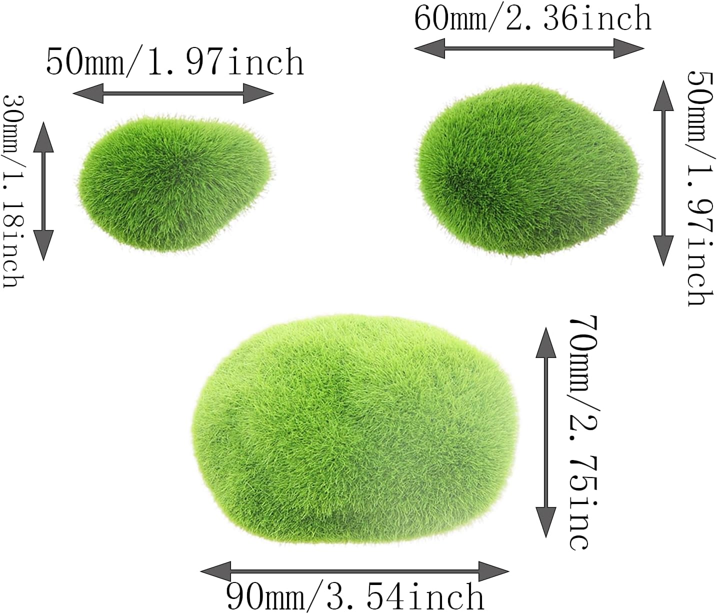 MDXing 12PCS 3 Sizes Artificial Moss Rock Decoration 42 60 90 3x5 5x6 7x9cm PVC Artificial Moss Rocks for Styled Tree Bonsai Floral Microlandscapes Dollhouse Miniature Scenes