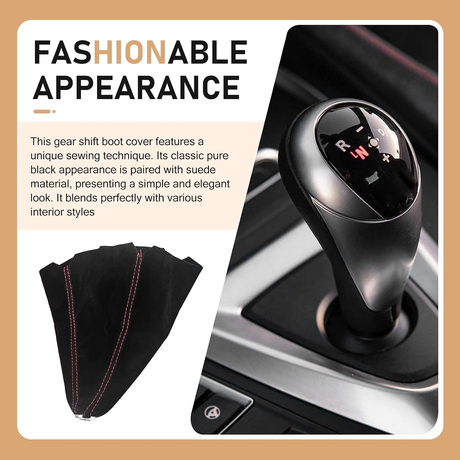 WZP Car Shift Boot Cover, Suede Leather Car Gear Cover, Trimmable Gear Shifter Boot Sleeve Protector, Universal Car Interior Accessories for Manual Auto Shifter Vehicles (Black & Red Line)