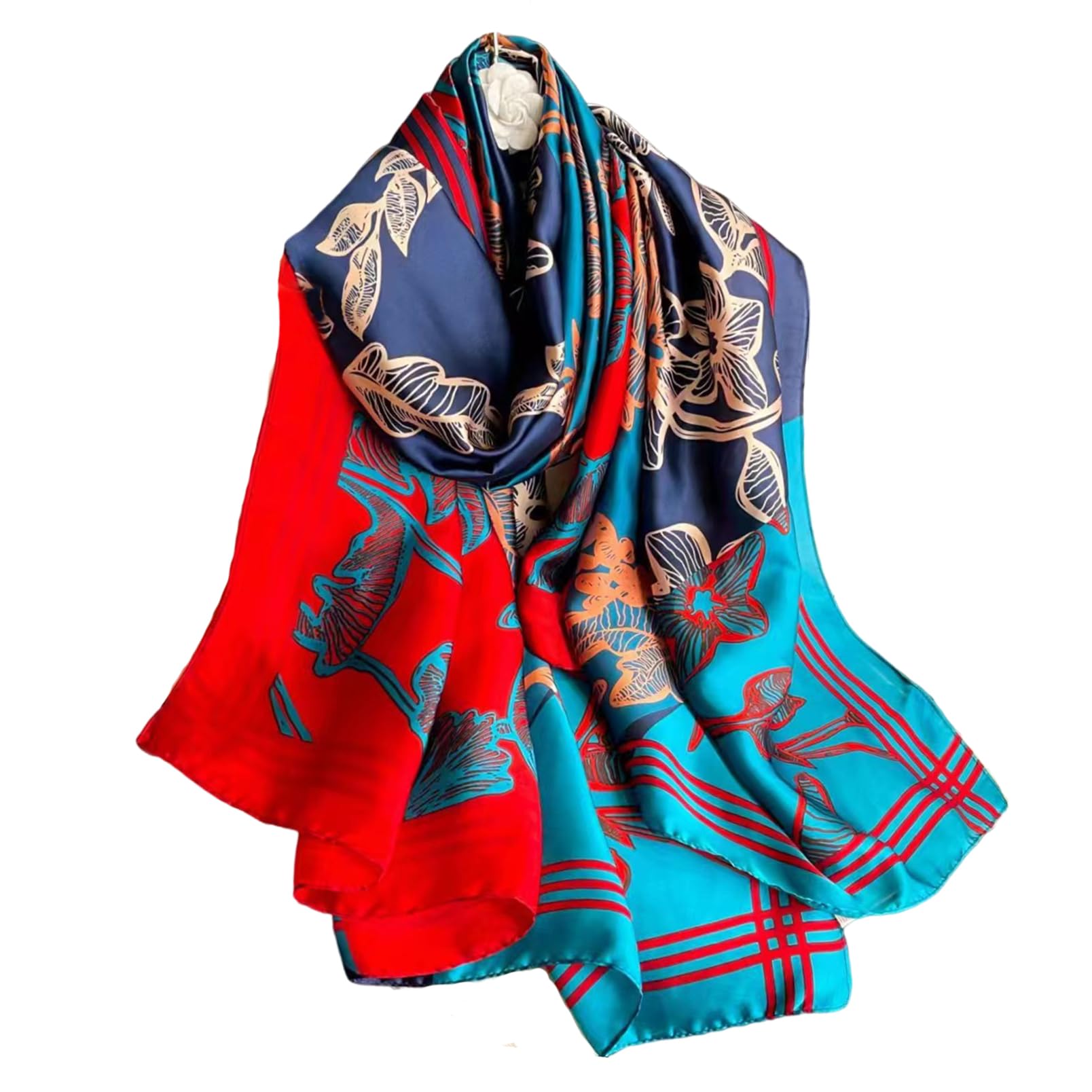 Fashion Scarves 100% Satin Silk Scarf Long Lightweight Sunscreen Shawls Wraps for Women Hair Scarves