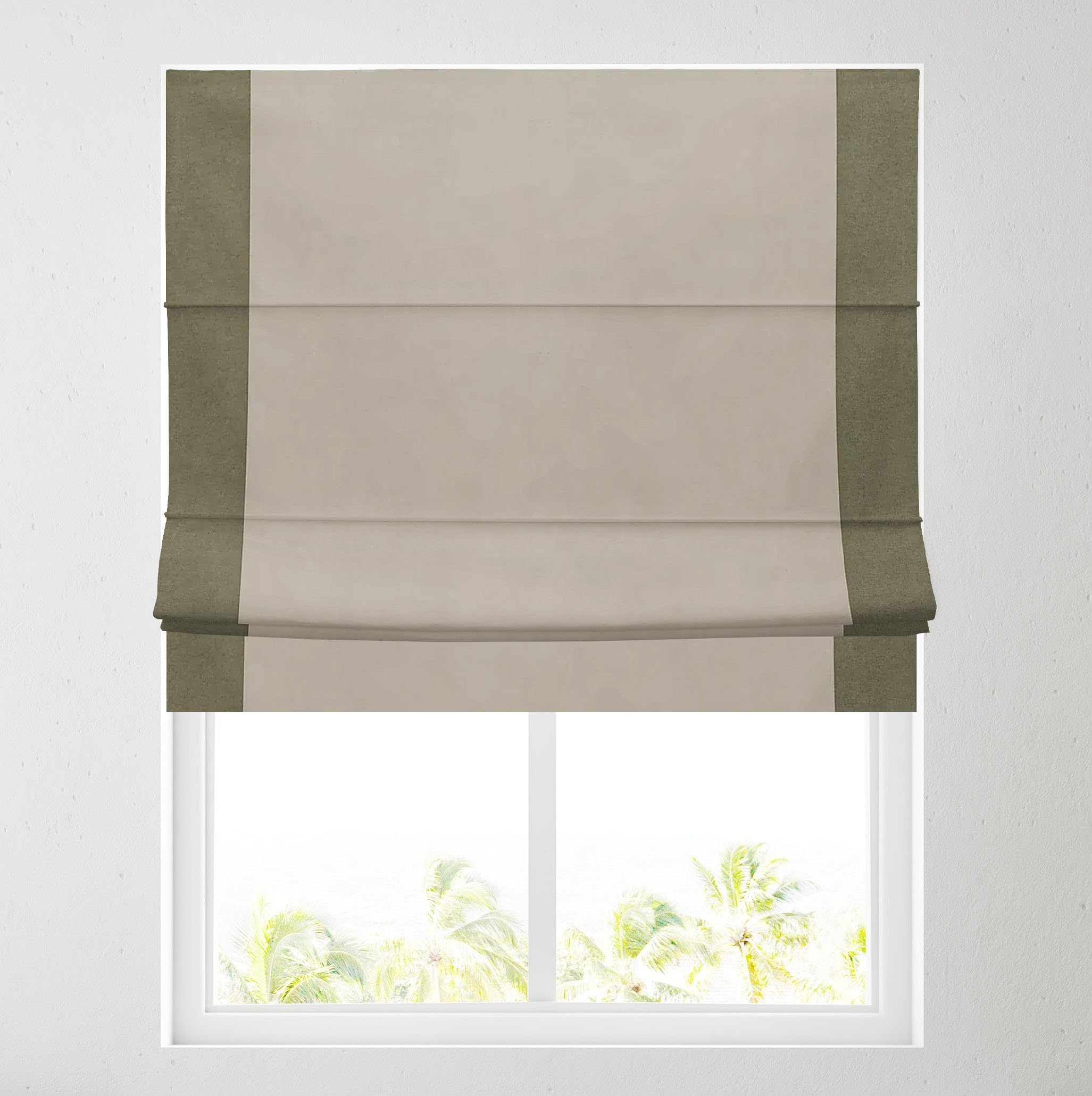 Barnes Blinds And Interiors Olive Soft Textured Ara Bordered Roman Blinds - Durable Fittings Easy Fit (Natural/ 183Cm)
