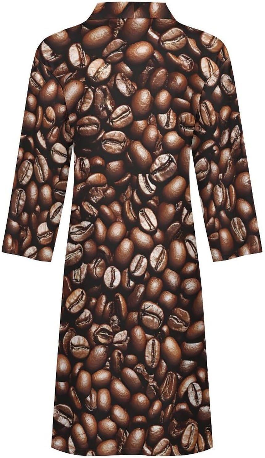 Coffee Beans Mens Robe Long Bathrobe for Women Bath Robes Lightweight Soft Printed Sleepwear