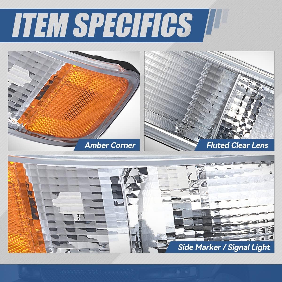 Factory Style Front Bumper Lights Compatible with Chevy Express GMC Savana 1500 2500 3500 4500 2003-2024, Driver and Passenger Side, Chrome Housing Amber Corner