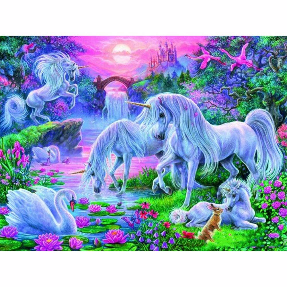 Kit Peinture Diamant Licorne 70x90cm Broderie Point de Croix Grand Format Round Drill
