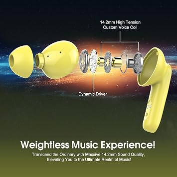 Wireless Earbuds Bluetooth 5.4 in Ear Earbuds HiFi Stereo Headphones,Yellow