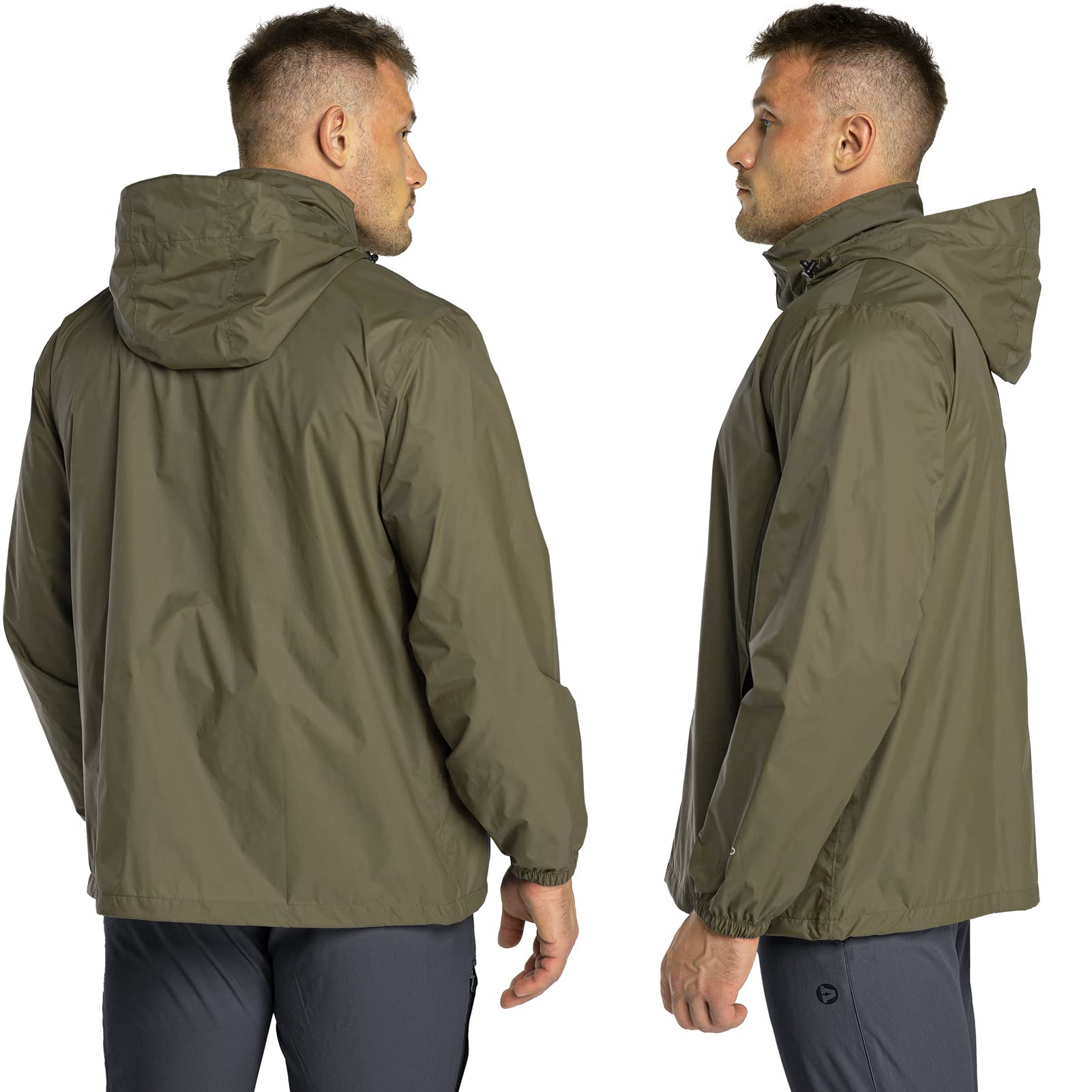 33,000ft Chaqueta de lluvia plegable para hombre ligera e impermeable con capucha plegable, Verde, XXL