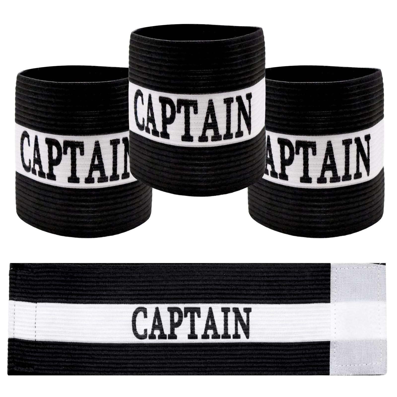 Football Captain Armband, 4 Pack Adjustable Captain Bands with Hook and Loop Closure, Breathable Elastic Armbands for Youth, Teens and Adults, Black 12.2 x 2.76 in