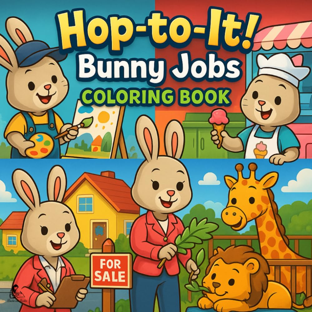 Hop-to-It! Bunny Jobs Coloring Book: A Cute and Cozy Coloring Book for Kids, Teens & Adults Featuring 40+ Adorable Bunny Characters in Fun Careers – ... for Stress-Free Coloring & Joyful Creativity
