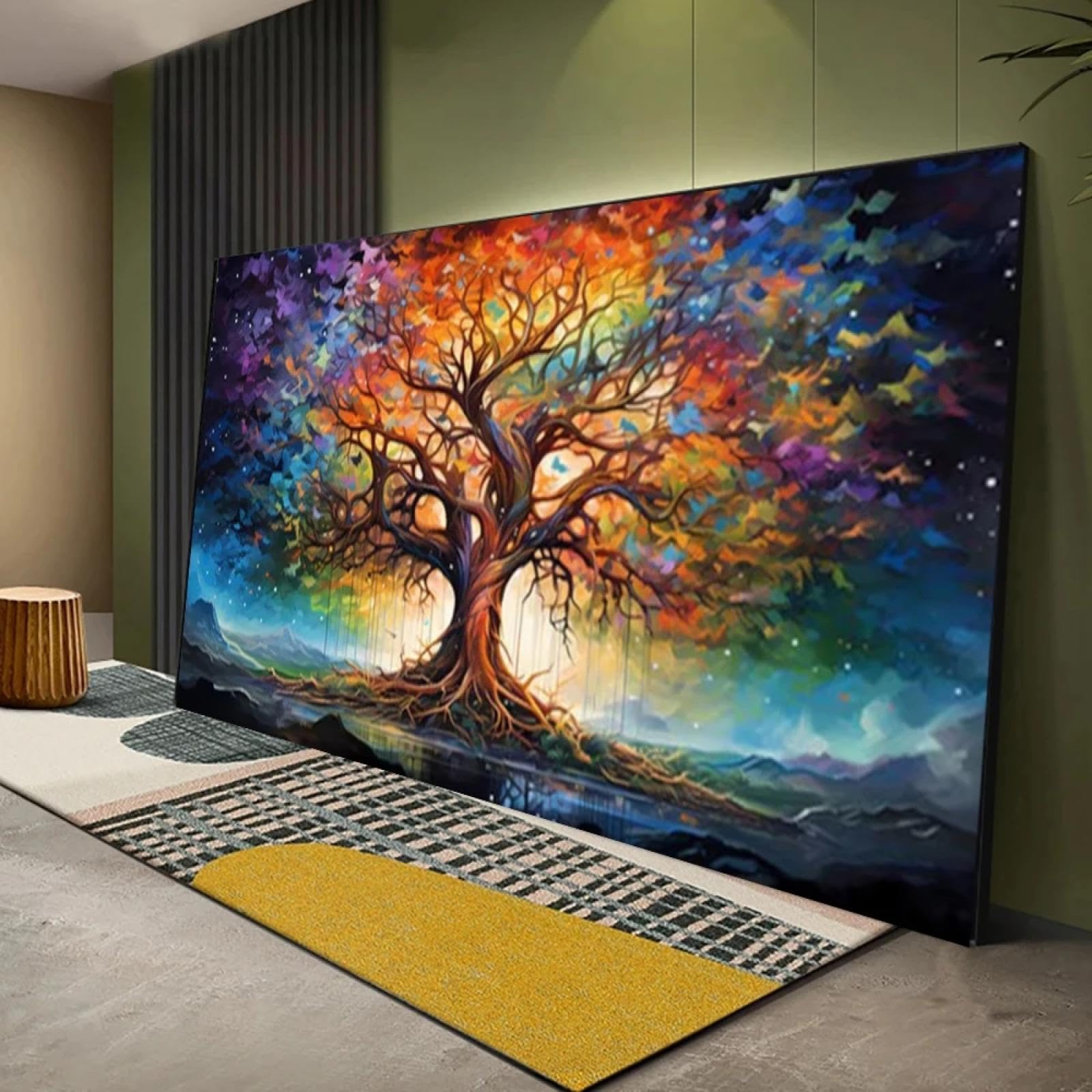 Quadro Su Tela Astratto Floreale – Albero Giallo E Pianta – Poster Moderno 60x80 Cm, 3 Pezzi Senza Cornice – Decorazione Parete Per Soggiorno E Camera - 2