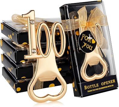 24 Packs of 100th Party Favors Bottle Openers for Birthday, Anniversary, and Wedding Guests Perfect Souvenirs with Gift Boxes and Decorations for AdultsBlack 100
