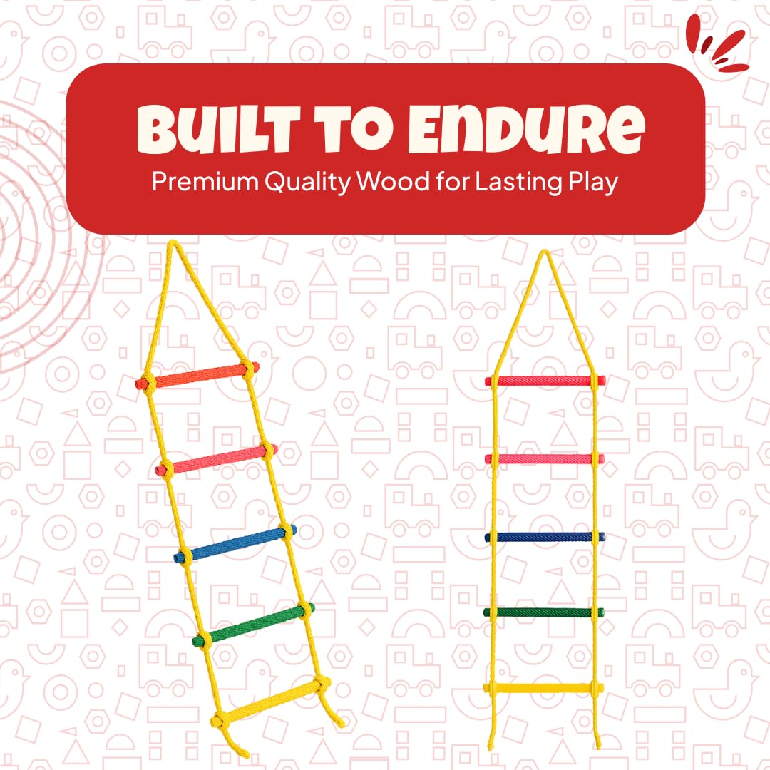 Skillofun Wooden Rope Ladder for Kids Indoor & Outdoor | Climbing Rope Ladder with Wooden Rungs for Swing Set, Tree House & Home Gym | Balance, Strength & Coordination Toy for Children Age 3+ Years 4