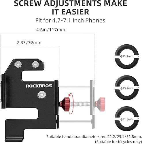 Miniatura 2 de ROCKBROS Soporte de teléfono para bicicleta, soporte de teléfono de aluminio para bicicleta, soporte de teléfono celular montado en el manubrio,