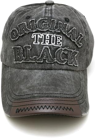 Perlotus Black Men's Baseball Hat Original Black Embroidered Leather Detailed Design