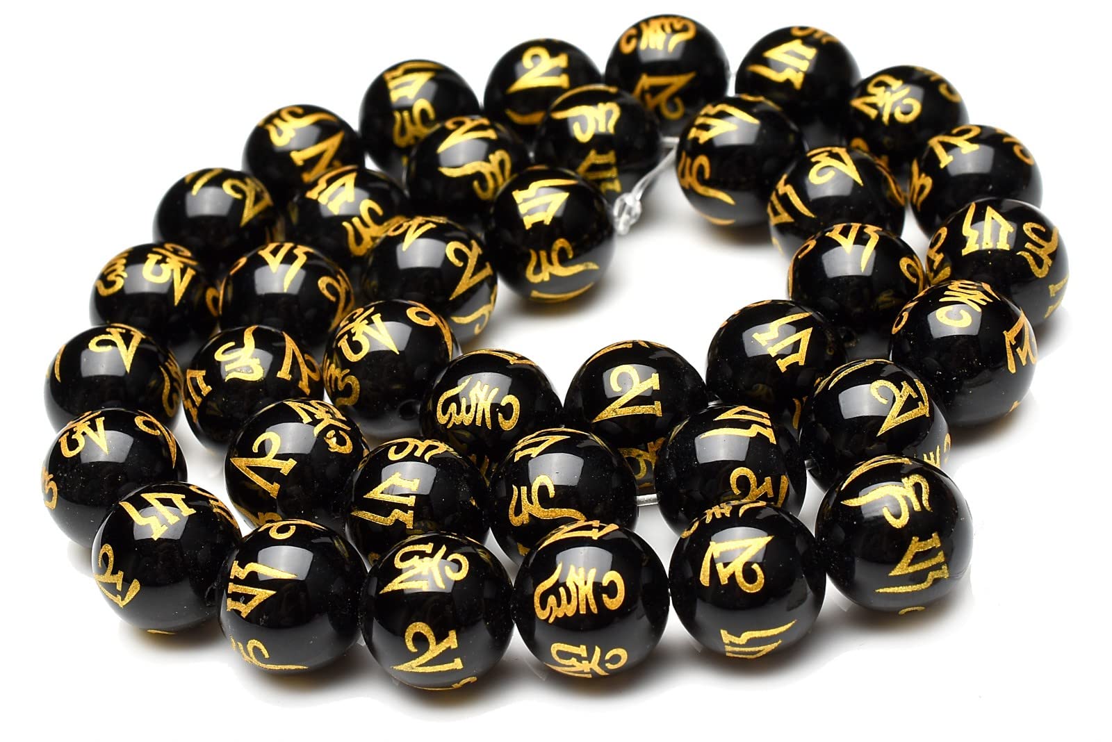 Amazon.co.jp: 【 福縁閣 】オニキス 金彫 六字真言 10mm 1連（約