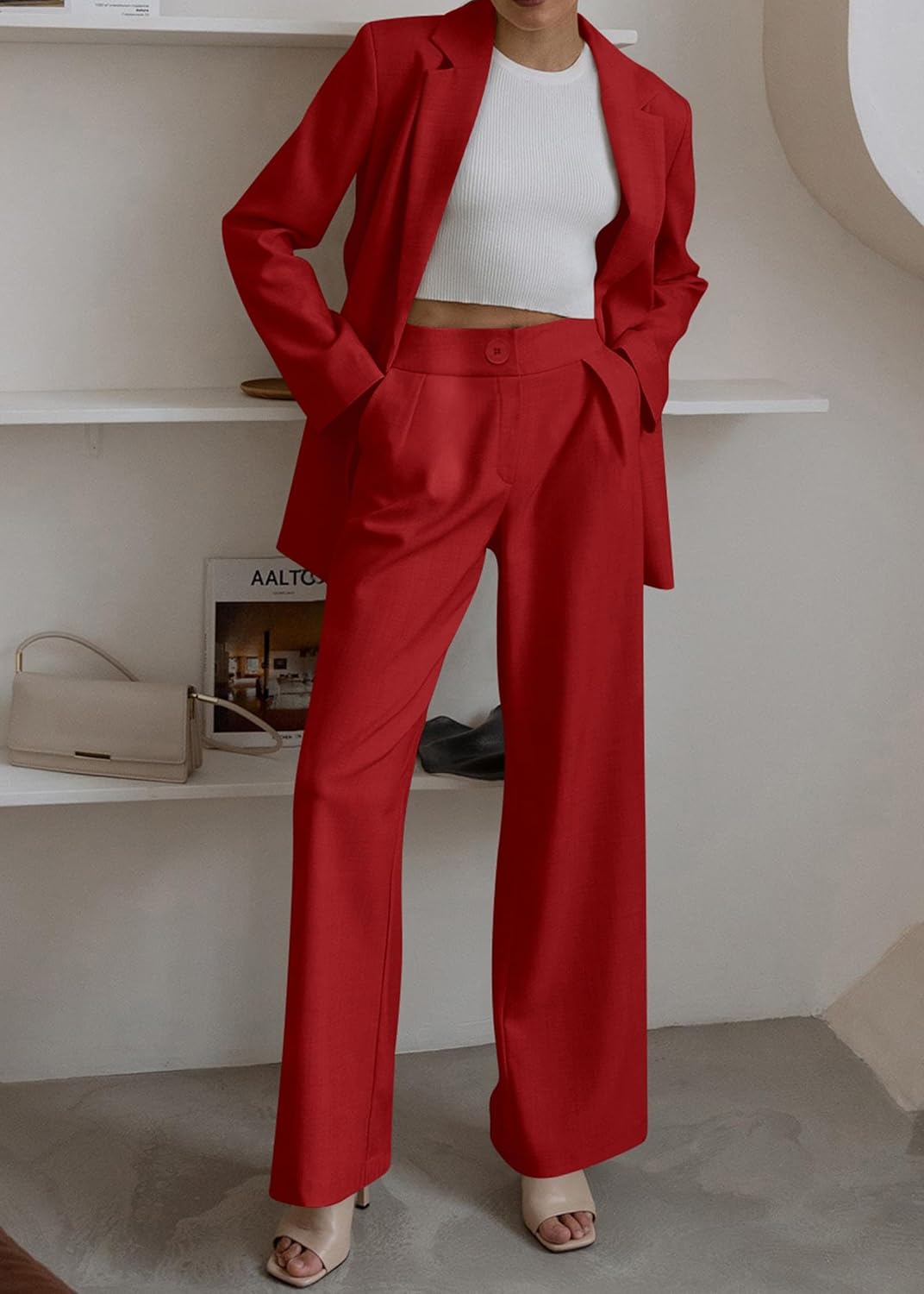 KIRUNDO Women Suits 2 Piece Set Business Casual Dressy Oversized Blazer Jacket and Wide Leg Dress Pantsuits Formal Outfits - Image 6