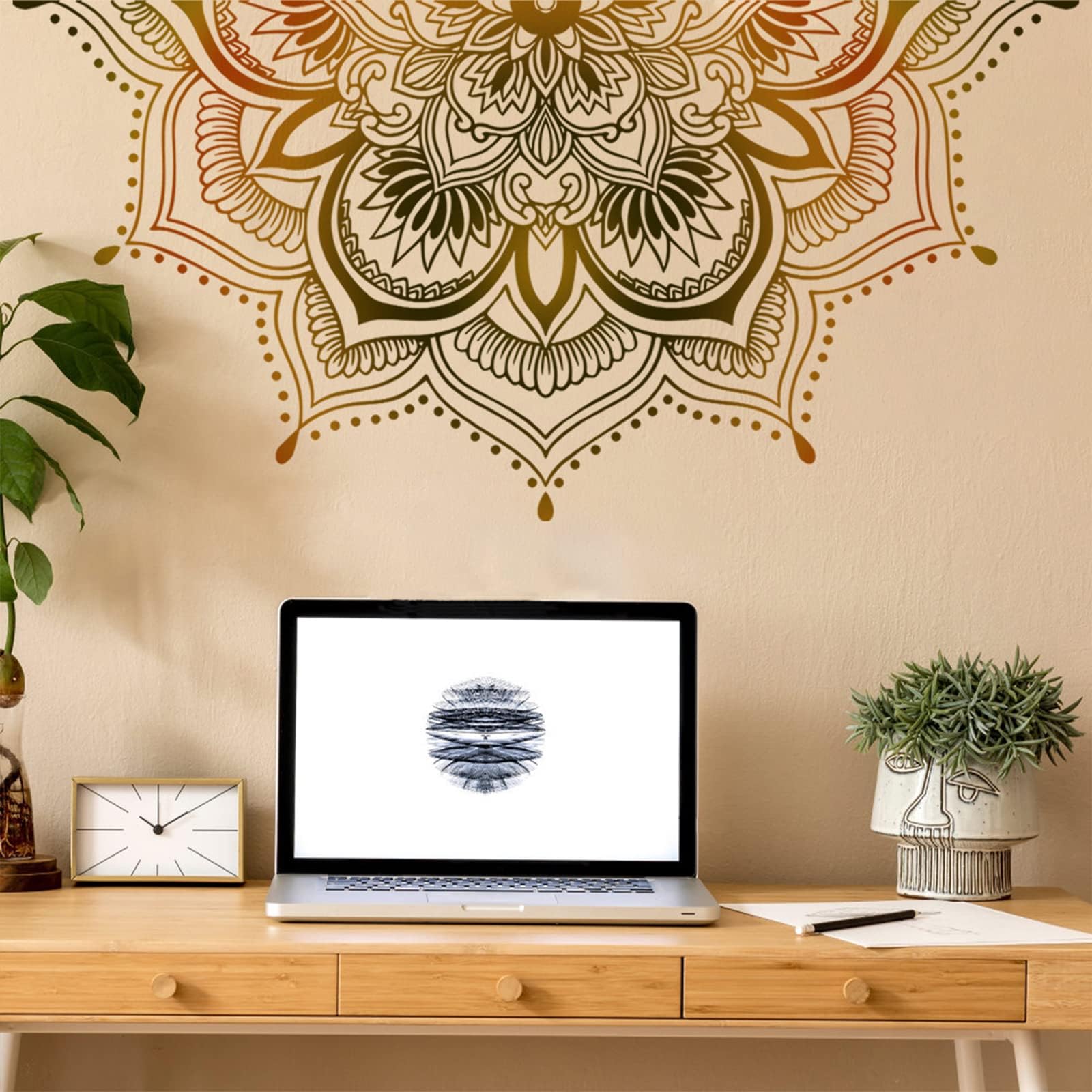 Large Mandala Floral Wall Stickers Decals Peel and Stick Art Decor Removable PVC Decal for Background Living Room Decorative Bedroom (MS2161-KQ) (TYF-22)